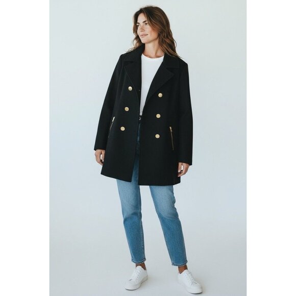 GUESS Los Angeles Wool Blend Peacoat Jacket Black Gold Zip XL - Picture 2 of 5